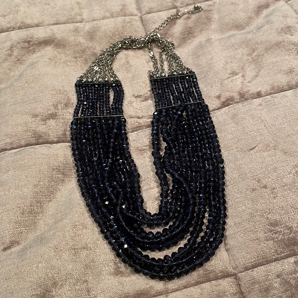 Navy Blue Faceted Beaded Flapper Necklace 20-22”